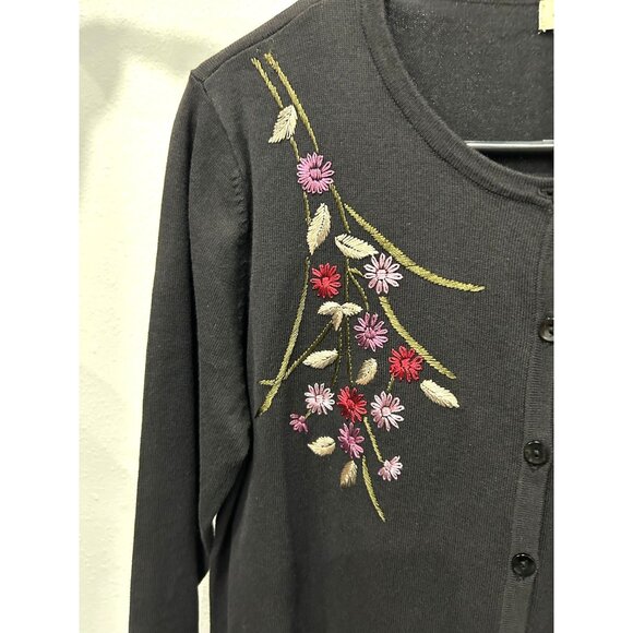 Apostrophe Womens 3D Flower Embroidered Black Cardigan Sweater Sz XL - Picture 4 of 8
